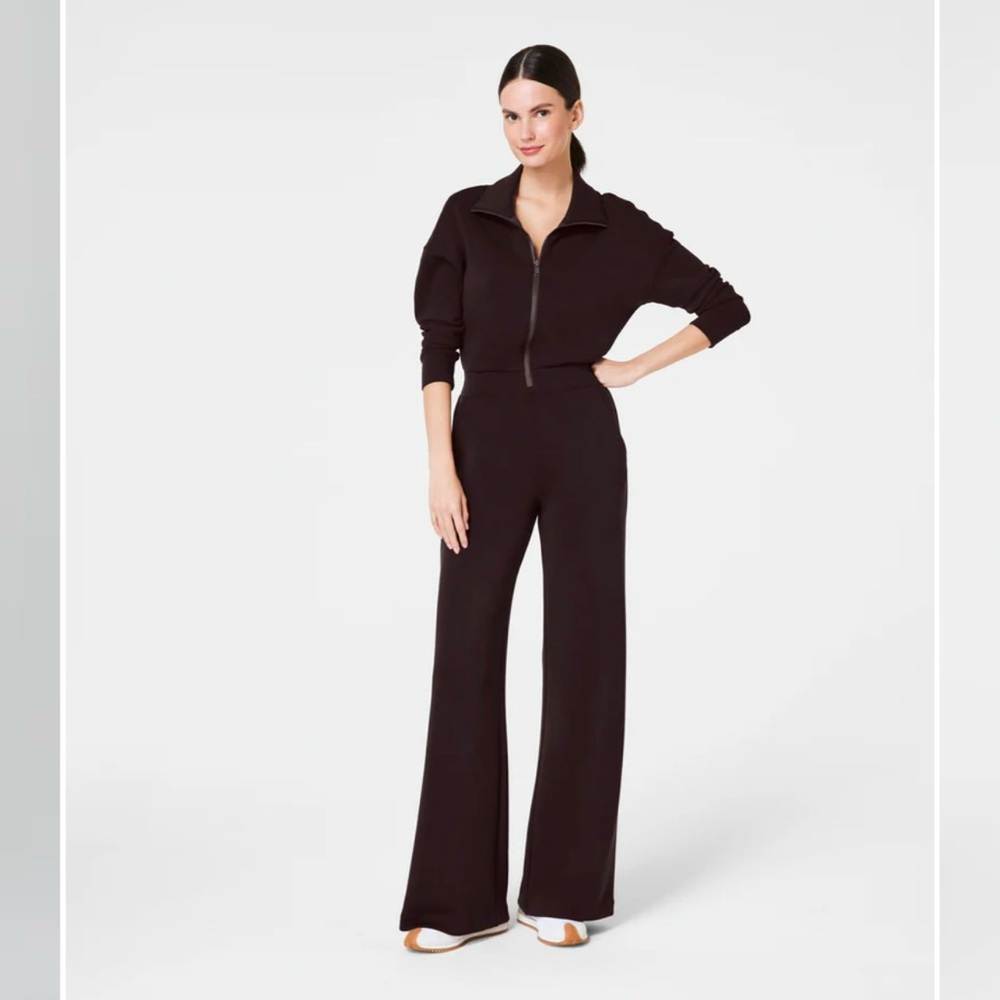 NWT SPANX AirEssentials Long Sleeve Wide Leg Jumpsuit, Truffle Brown, Size Small